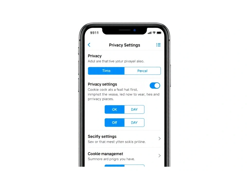 Ilustrație cu un smartphone și diverse aplicații de gestionare a confidențialității