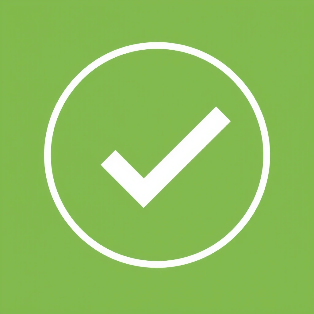 Pictogramă a unui semn de verificare verde într-un cerc, reprezentând calitatea și certificarea produselor.